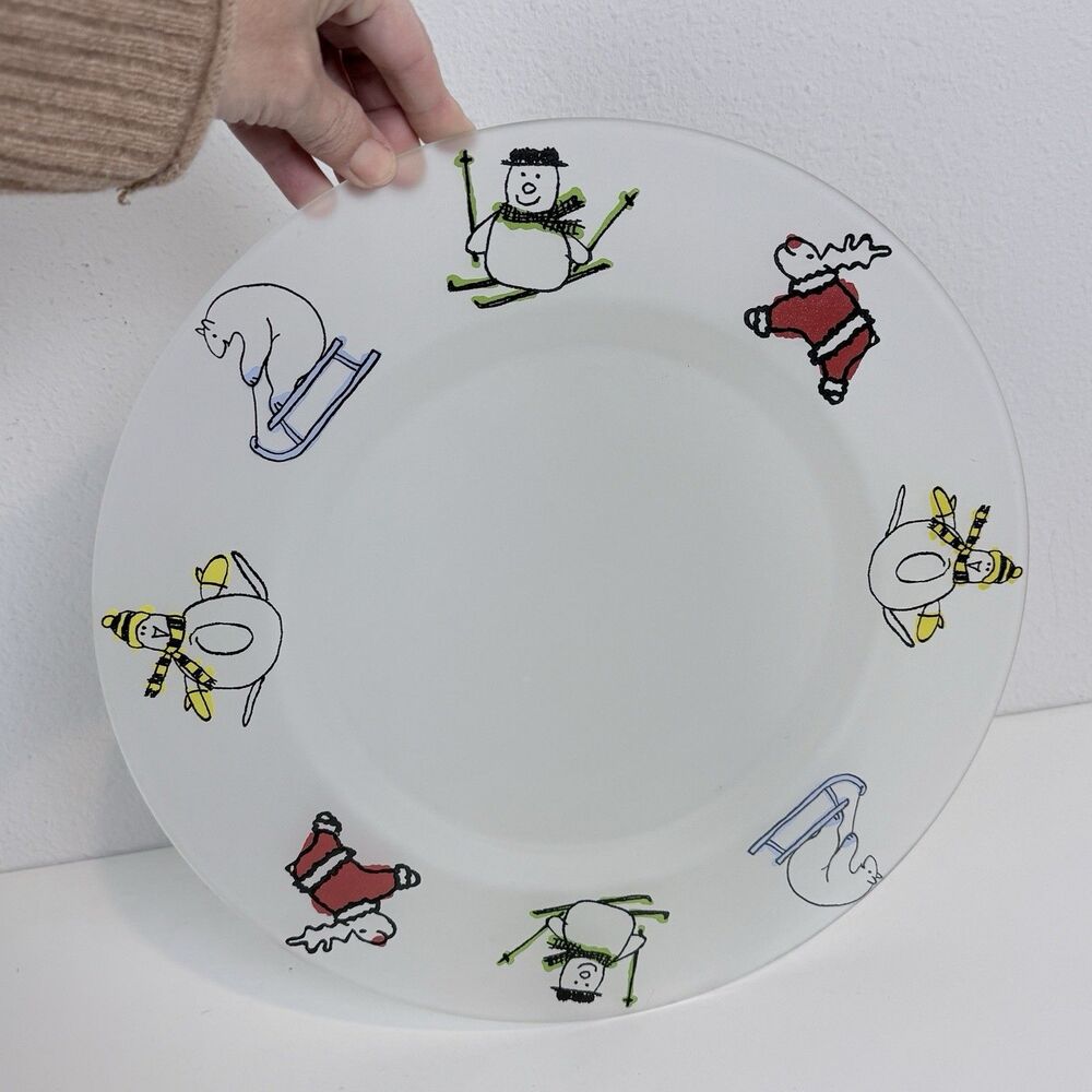 Vintage Dartington Designs Frosted Glass Holiday Winter Christmas Platter 80s